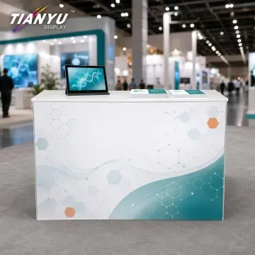 Custom LED Backlit Medical Exhibition Reception Desk Manufacturer for Healthcare Trade Show Branding