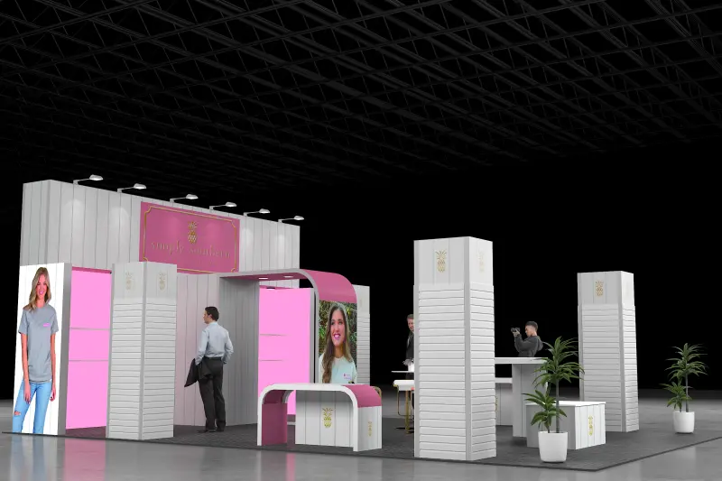 Custom Pink Tension Fabric Trade Show Booth for Cosmetic with Light Box