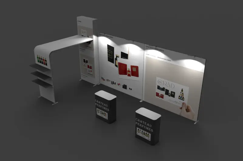 Portable Tension Fabric Trade Show Booth for Perfumery Makeup with Shelves